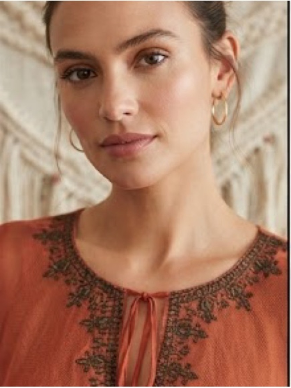 New York & Co. - Mesh Swimsuit Coverup / Top women’s Tie-Neck Orange Top